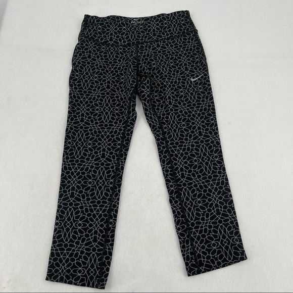 NIKE Women’s Dri-Fit Running Training Capri Pant Black/White Starglass sz: Small - Picture 1 of 10